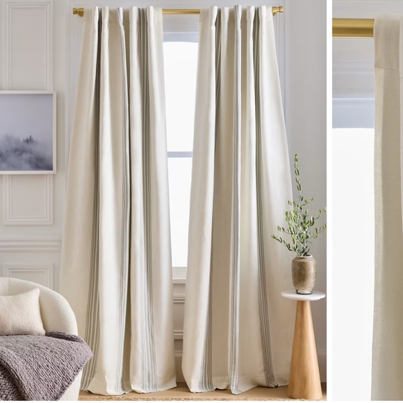 NWT QUINCE Set 2 48x96 Coastal Stripe Linen Cotton Room Darkening Curtains 4878